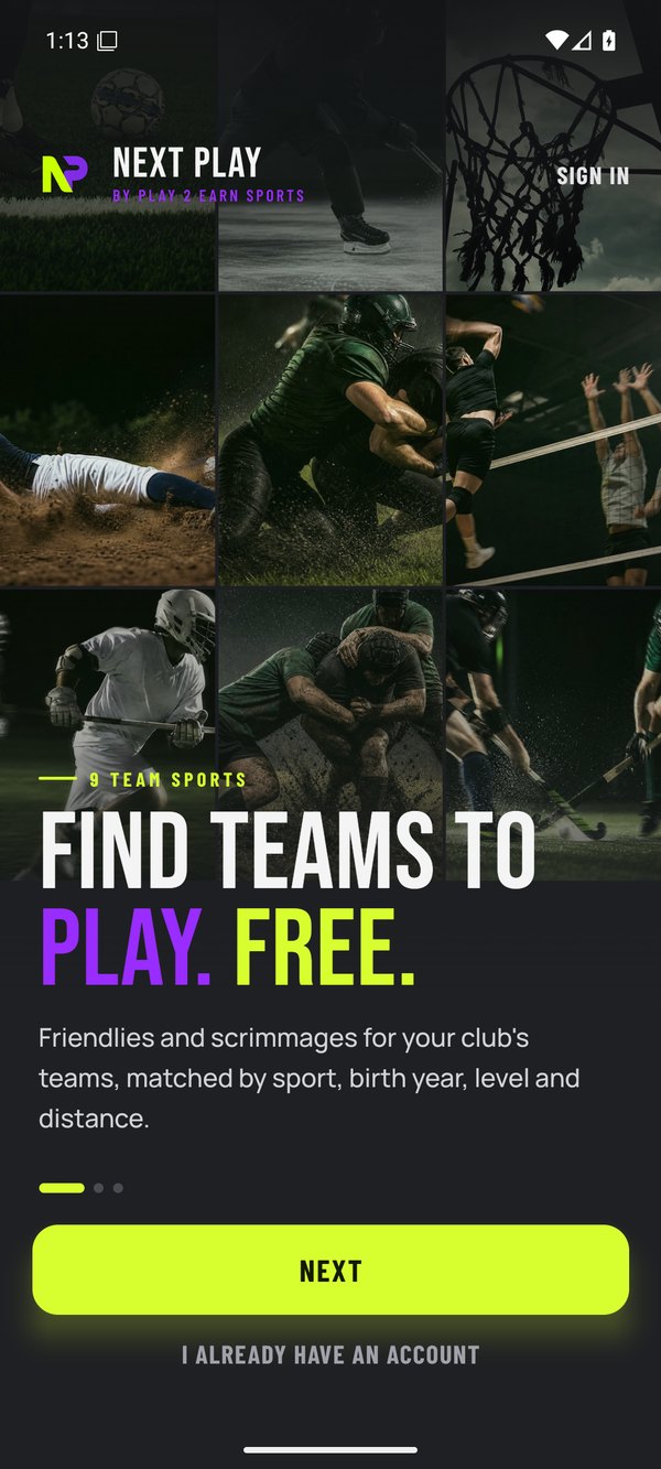 Next Play launch screen